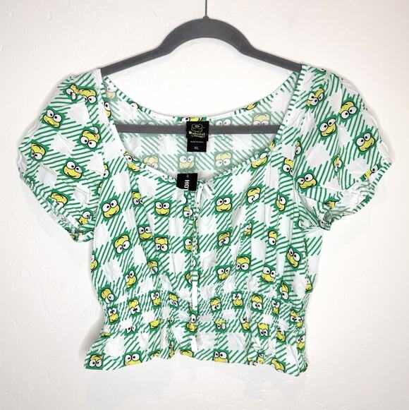 Sanrio Tops - Keroppi Sanrio X Hot Topic Gingham Peplum Top Womens XL Green Frogs